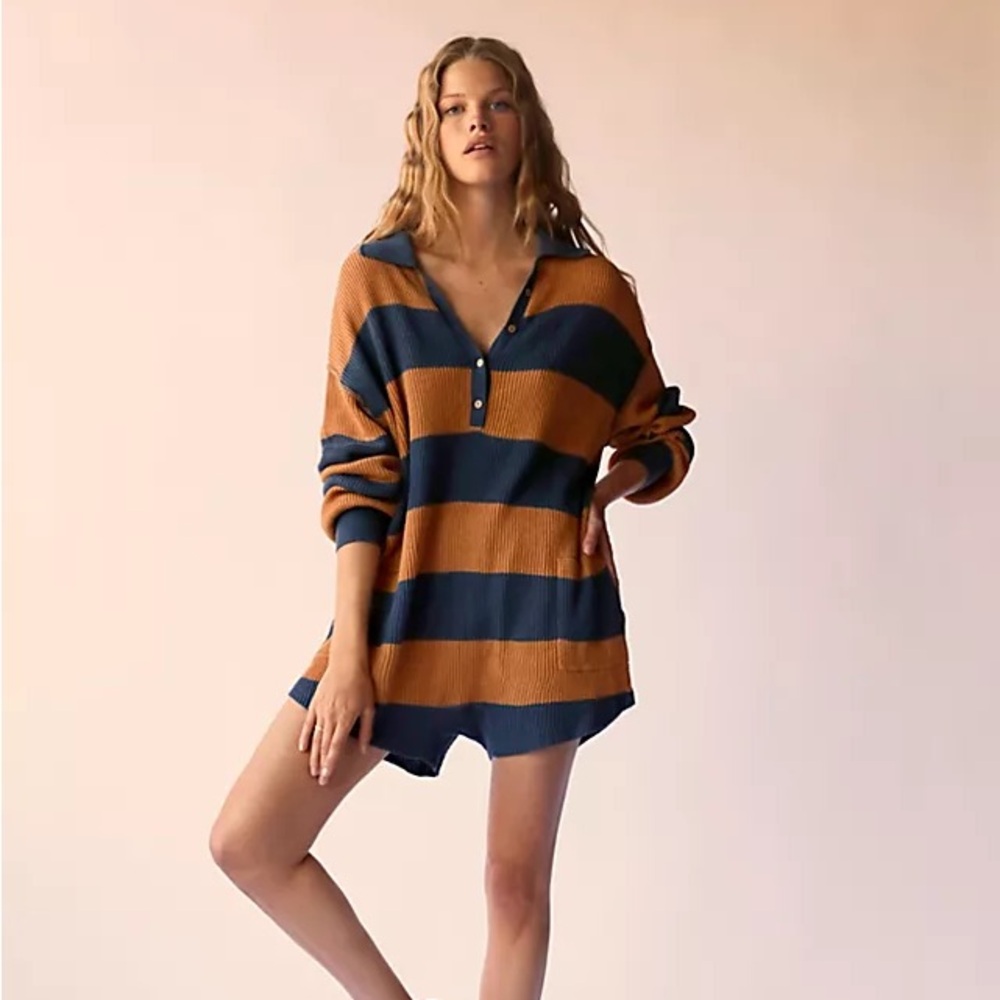 Free People Striped Long Sleeve Beach Coverup